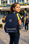 Navy Blue Crinkle School Backpack Double Eyed Football Team Fan 42X32X15 cm - 4