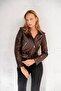 Women's Black Leather Jacket with Zipper Detail