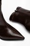 Pointed Toe Thick Heeled Side Zipper Coffee Patent Leather Stretch Boots - 2