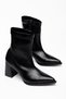 Pointed Toe Thick Heeled Side Zipper Black Patent Leather Stretch Boots - 3