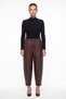 Women's Brown Seasonal Faux Leather Trousers with Elastic Waist and Stone Accessory Detail