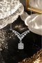 Sparkling Baguette Stone Minimal V Model Luxury Steel Necklace (Silver Color)