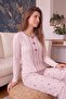 Pink Croissant Patterned Waffle Soft Long Sleeve Women's Pajama Set - 2
