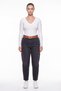 Women's Black Winter High-Waisted Trousers with Belted Legs and Pocket Detail