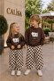 Girls Boys Tracksuit Set Brown Cow Print Oversize Jogger Checkered Bottom Top 2-8 Years - 3
