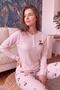 Powder Cherry Patterned Waffle Soft Long Sleeve Women's Pajama Set - 3
