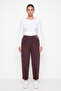Women's Brown Winter Denim Trousers with Elastic Waist, Logo and Accessory Detail