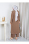 Plus Size Stone Detailed 2 Layer Chiffon Layered Sandy Double Set - 8