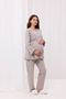 Beige Ruffled Double-Breasted Cotton Long Sleeve Maternity Pajama Set and Nightgown 4-Piece Set - 8