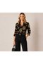 Women's Black Viscose Patterned Long Sleeve Buttoned Colored Shirt