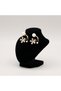 Women's Gold Color Zircon Stone Flower Figured Double Pearl Elegant Curved Behind-The-Ear Jacket Earrings - 3