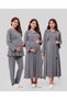 Smoked Ruffled Double-Breasted Cotton Long Sleeve Maternity Pajama Set and Nightgown 4-Piece Set