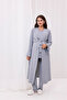 Gray Ruffled Double-Breasted Cotton Long-Sleeved Maternity Pajama Set and Nightgown 4-Piece Set - 6