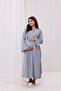 Gray Ruffled Double-Breasted Cotton Long-Sleeved Maternity Pajama Set and Nightgown 4-Piece Set - 4