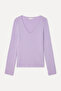 Women's Lilac Fitted V-Neck Knit Sweater