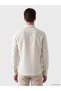Özmarka New Season Beige Regular Fit Striped Gabardine Men's Shirt - 3