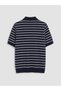 Vizyon New Season Navy Blue Polo Collar Striped Men's Knitwear T-Shirt - 6