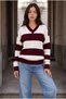 Bianca Double Color Braided V-Neck Women's Knitwear Sweater - Burgundy - 5