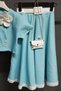 Girl's Polka Dot Button Detailed Short Sleeve Shirt with Elastic Waist and Polka Dot Blue Skirt Set - 6
