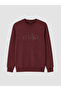 Özmarka New Season Burgundy Crew Neck Printed Men's Sweatshirt - 4