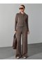 Women's Brown Polo Collar Buttoned Knitwear Cardigan Wide Leg Pants Two-Piece Set - 7
