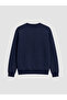 Ozmarka New Season Navy Blue Crew Neck Embroidered Men's Thick Sweatshirt - 5
