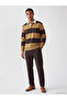 Ozmarka New Season Yellow Polo Collar Striped Men's Sweatshirt - 2