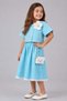 Girl's Polka Dot Button Detailed Short Sleeve Shirt with Elastic Waist and Polka Dot Blue Skirt Set - 2