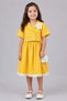 Girl's Polka Dot Button Detailed Short Sleeve Shirt with Elastic Waist and Polka Dot Yellow Skirt Set