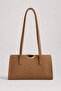 Tan Suede Women's Shoulder Bag with Large Internal Volume and Zippered Compartment, Daily Handbag - 2