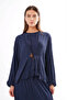 Tunic Front with Wooden Accessories and Pleated Detail, Cupra Skirt Set 929 Navy Blue - 2