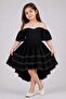 Girl's Asymmetrical Cut Collar Off-Shoulder Layered Hem Black Dress