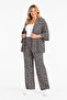 Women's Plus Size Floral Patterned Black Kimono Set Hzl26S-Pr10181