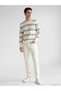 Ozmarka New Season White Crew Neck Striped Men's Knitwear Sweater - 2