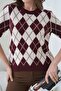 Women's Crew Neck Diamond Pattern Short Sleeve Knitwear Sweater - 2