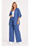 Women's Plus Size Floral Patterned Blue Kimono Set Hzl26S-Pr10181