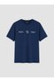Vizyon New Season Navy Blue Crew Neck Printed Combed Cotton Men's T-Shirt - 5