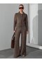 Women's Brown Polo Collar Buttoned Knitwear Cardigan Wide Leg Pants Two-Piece Set - 3