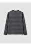 Özmarka New Season Anthracite Crew Neck Striped Men's Sweatshirt - 7