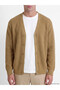 Özmarka New Season Beige Regular Fit V-Neck Ribbed Men's Knitwear Cardigan - 3