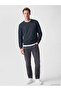 Ozmarka New Season Navy Blue Crew Neck Embroidered Men's Thick Sweatshirt - 2
