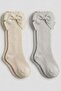 2 Pieces of Girls' Ribbed Knee-Length Socks with Bow