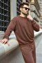 Brown Washed Crew Neck Regular Fit Men's Sweat Tracksuit Set E7369 - 4
