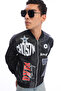 Men's Oversize Printed Zippered Coat Racer Design Biker Jacket - 4
