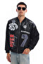 Men's Oversize Printed Zippered Coat Racer Design Biker Jacket - 6