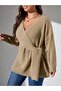 Women's Plus Size Double Breasted V-Neck Belted Knitwear Tunic - 3