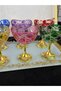 6 Pieces Metal Stands with Metal Legs, Crystal Hand-Cut, Colored Brown, Small Size Glass Turek Bowl, Presentation Bowl - 3