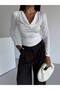 Women's White Degaje Collar Side Ruched Sandy Blazer