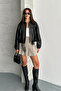 Women's Lined Oversize Leather Jacket Coat Oversize Relax Fit, Zippered Belt Detailed Casual Women's Jacket - 2
