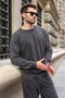 Black Washed Crew Neck Regular Fit Men's Sweat Tracksuit Set E7369 - 2